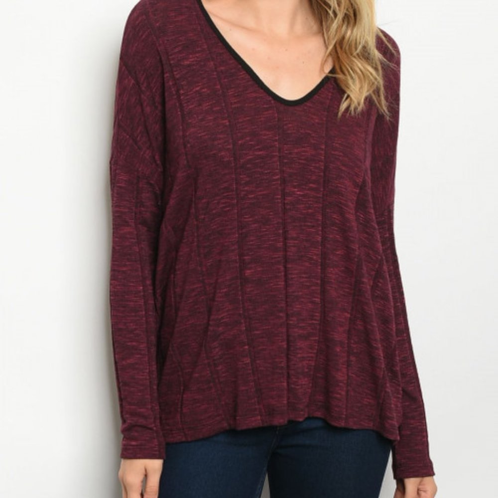 BURGUNDY ELECTRIC V-NECK TUNIC TOP